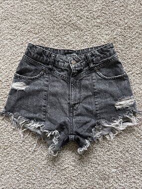 Retrofit Black Washed High-Waist Distressed Denim Shorts